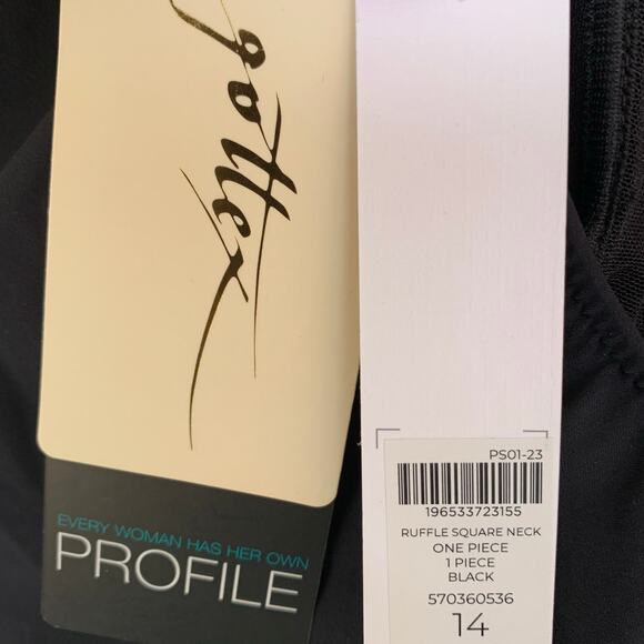 Gottex One Piece Size 14 Ruffle Square Neck Romantic Embroidery Sophisticated - Picture 5 of 5